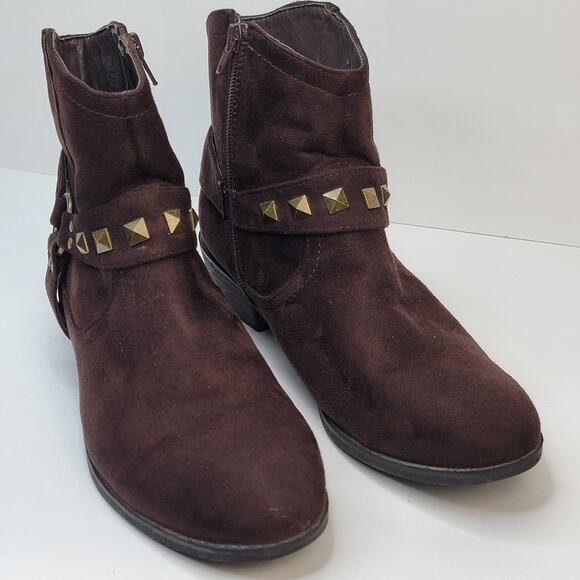 Life Stride 8.5M Brown Suede Ankle Boot Gold Stud Strap Zip Comfort Western - Picture 2 of 12